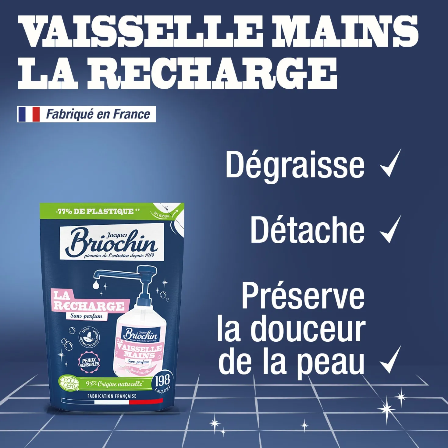 Recharge Liquide Vaisselle Mains spécial peaux sensibles Sans parfum