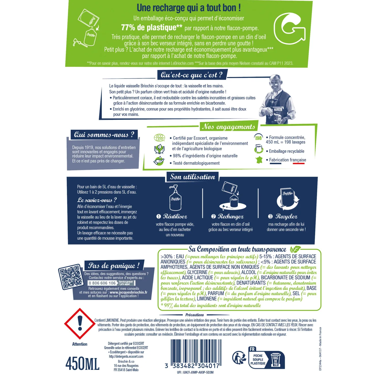 Recharge Liquide Vaisselle Mains Bicarbonate de soude & Citron vert