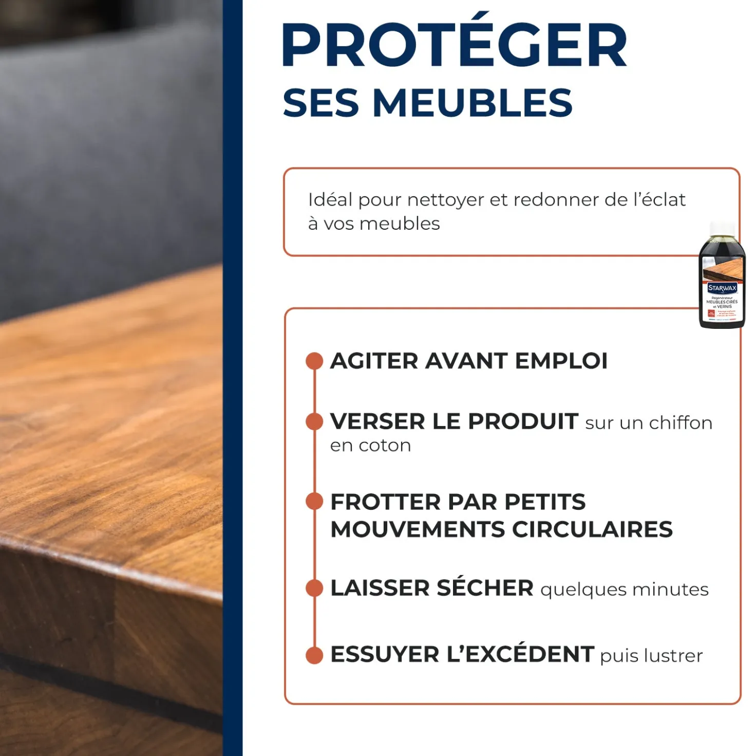 Régénérateur pour meubles cirés et vernis