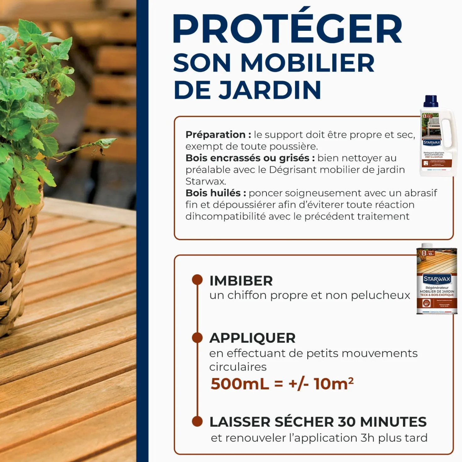 Régénérateur teck et bois exotiques pour mobilier de jardin