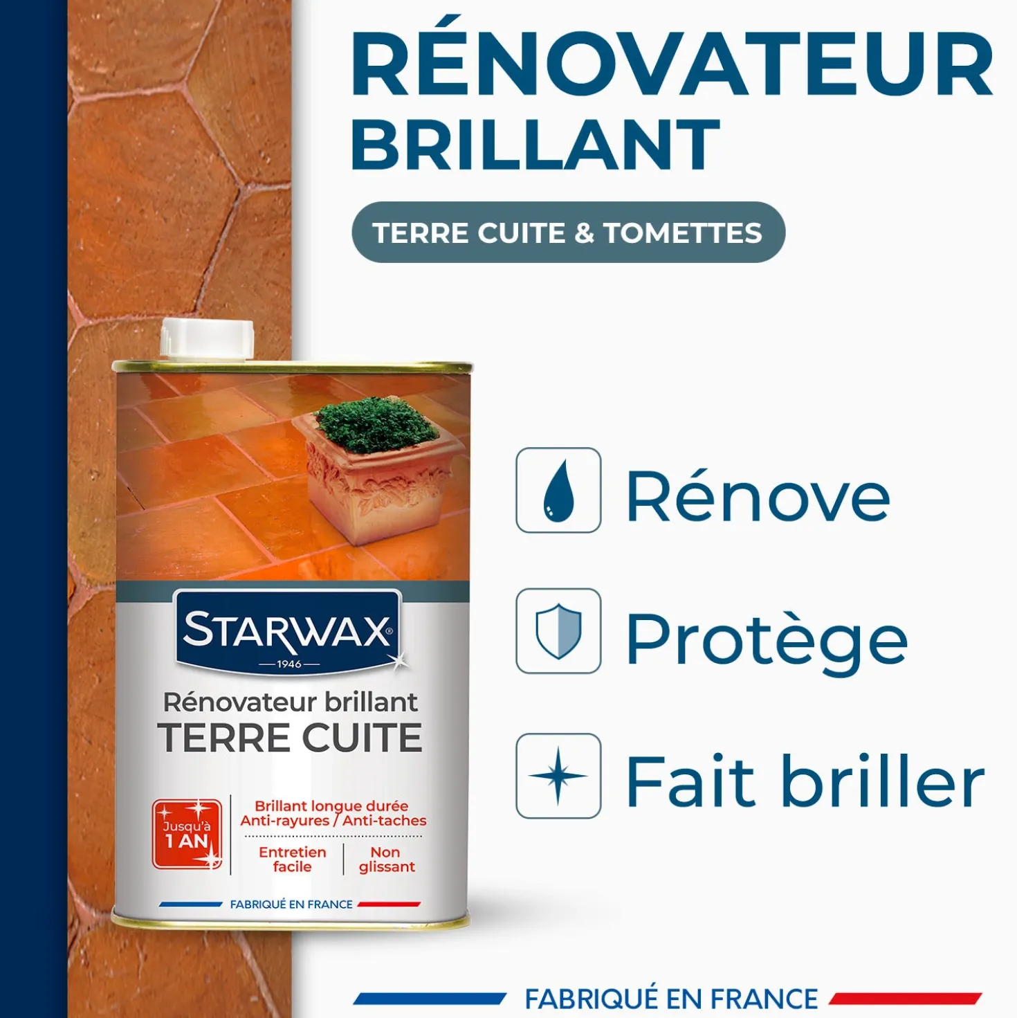 Rénovateur brillant protecteur pour tomettes et terres cuites 1L incolore