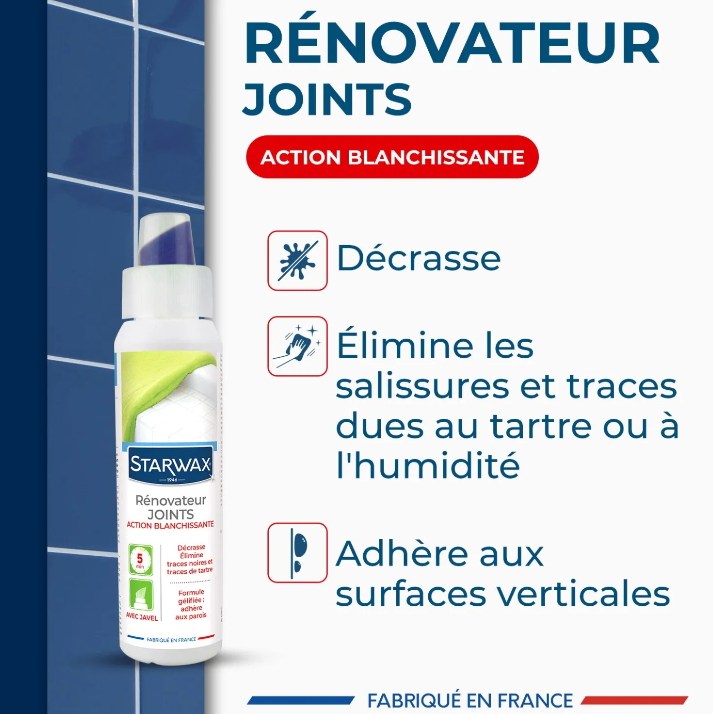 Rénovateur joints - action blanchissante avec Javel - Gel avec brosse intégrée