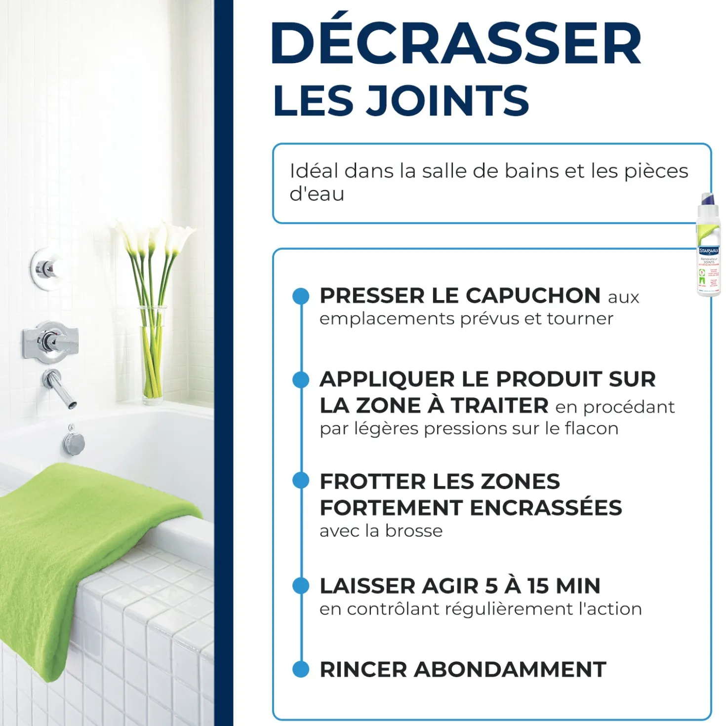 Rénovateur joints - action blanchissante avec Javel - Gel avec brosse intégrée