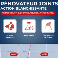 Rénovateur joints - action blanchissante avec Javel - Gel avec brosse intégrée
