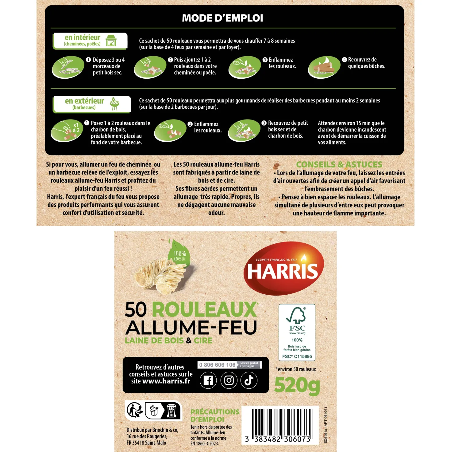 50 rouleaux allume-feu 100% naturels FSC®