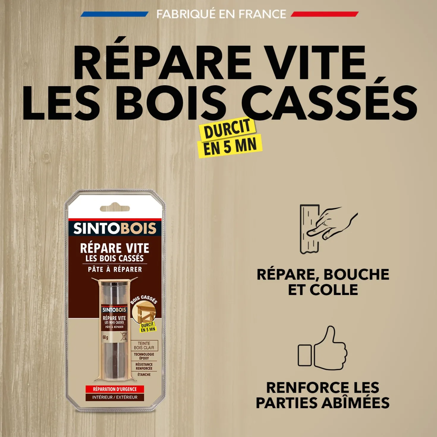Répare vite, pâte à réparer bois epoxy