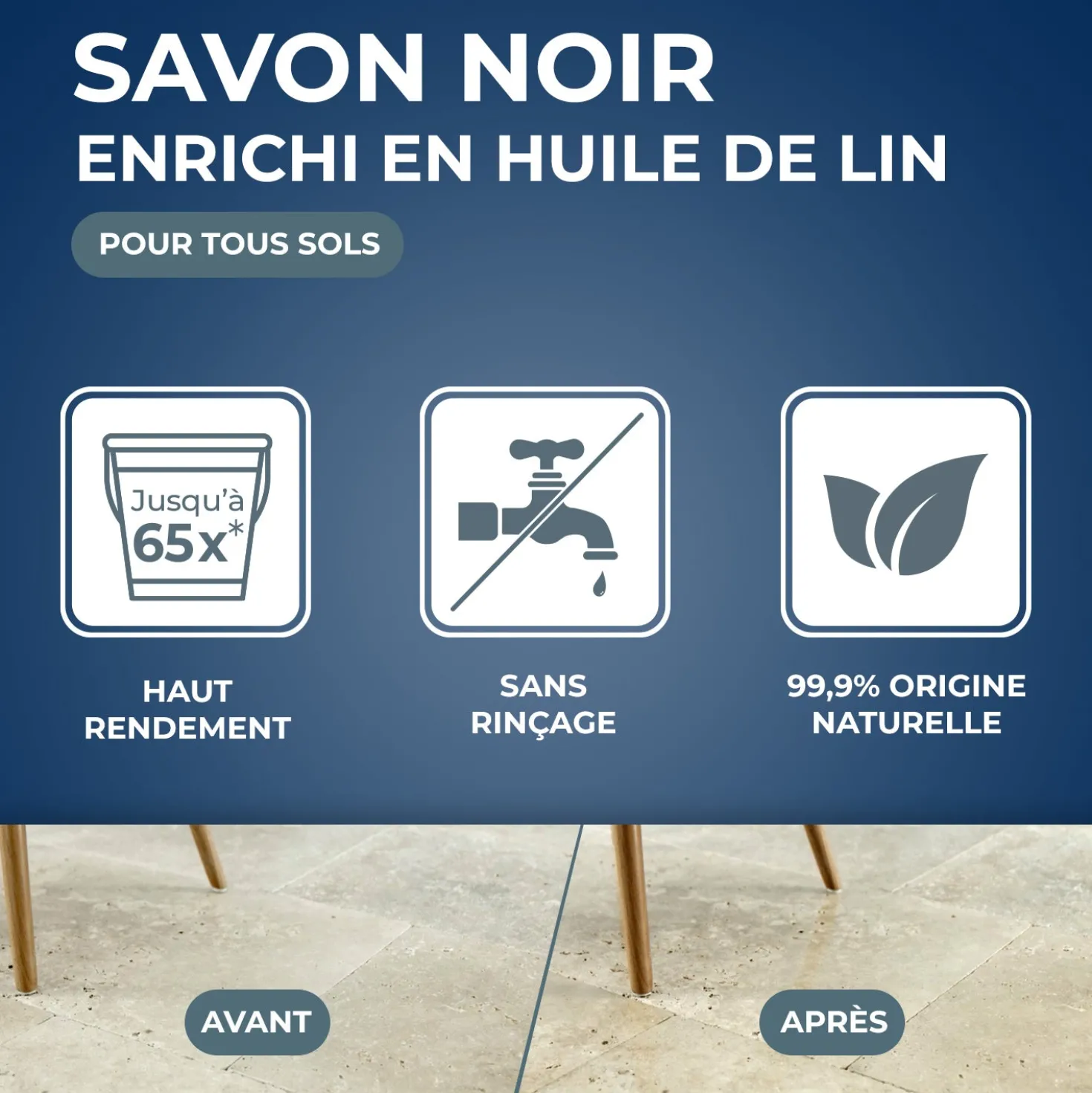 Savon noir à l'huile de lin pour les sols intérieurs