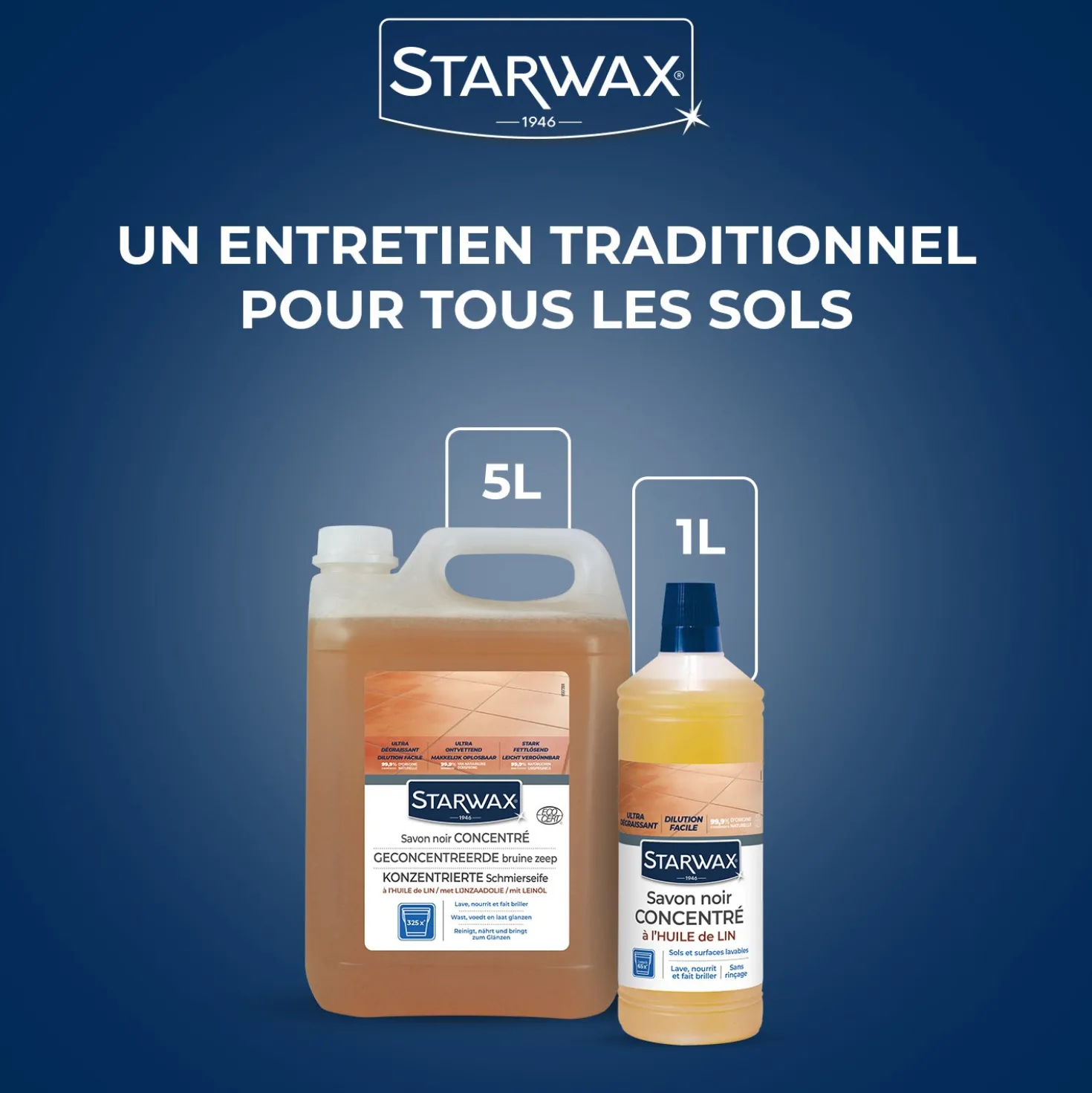 Savon noir à l'huile de lin pour les sols intérieurs