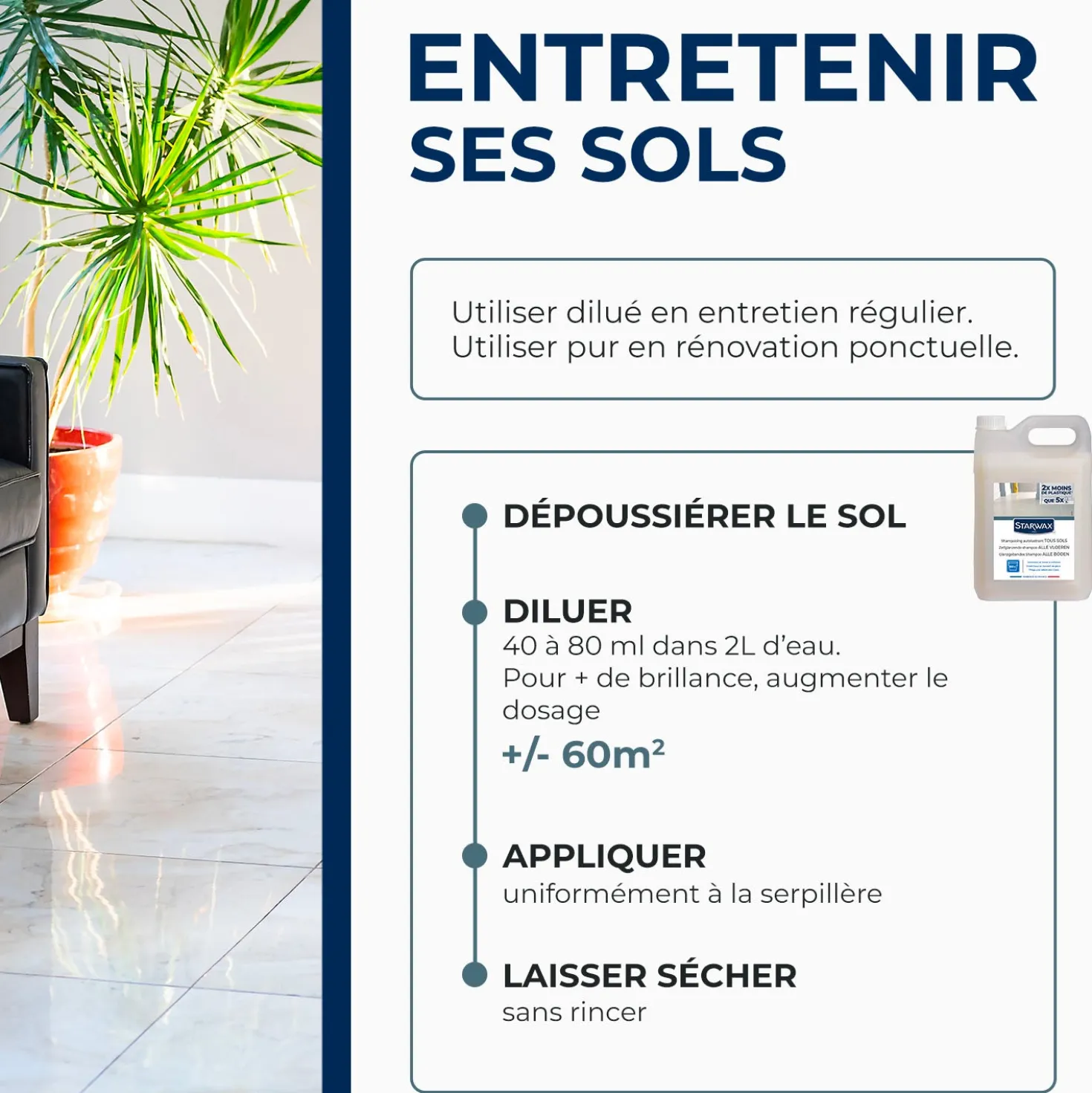 Shampooing autolustrant pour sols intérieurs