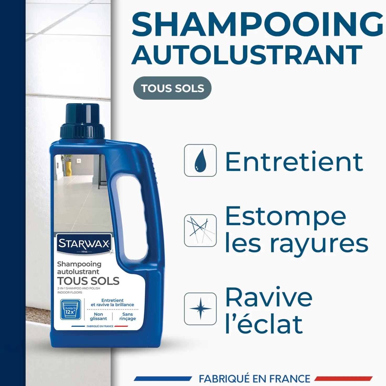 Shampooing autolustrant pour sols intérieurs