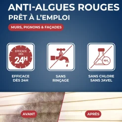 Traitement anti-algues rouges prêt à l'emploi pour murs et façades