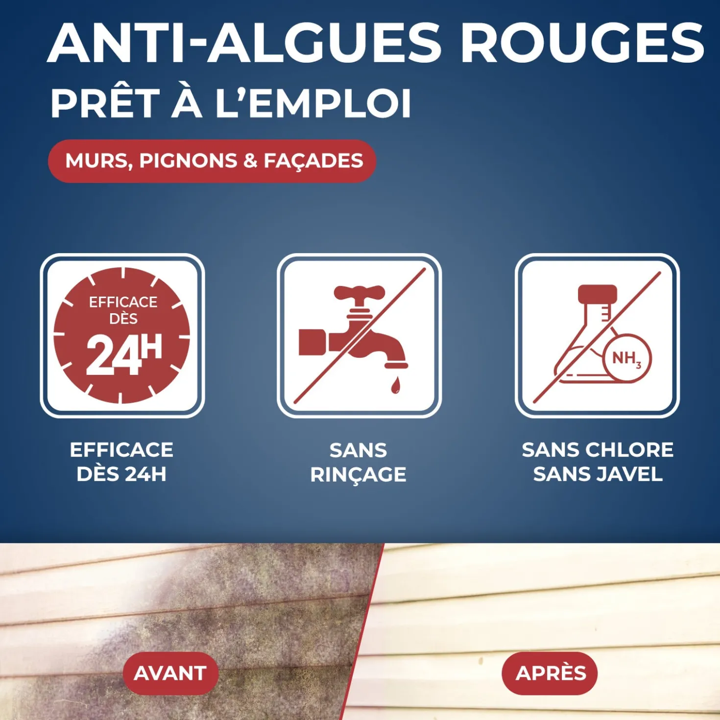 Traitement anti-algues rouges prêt à l'emploi pour murs et façades